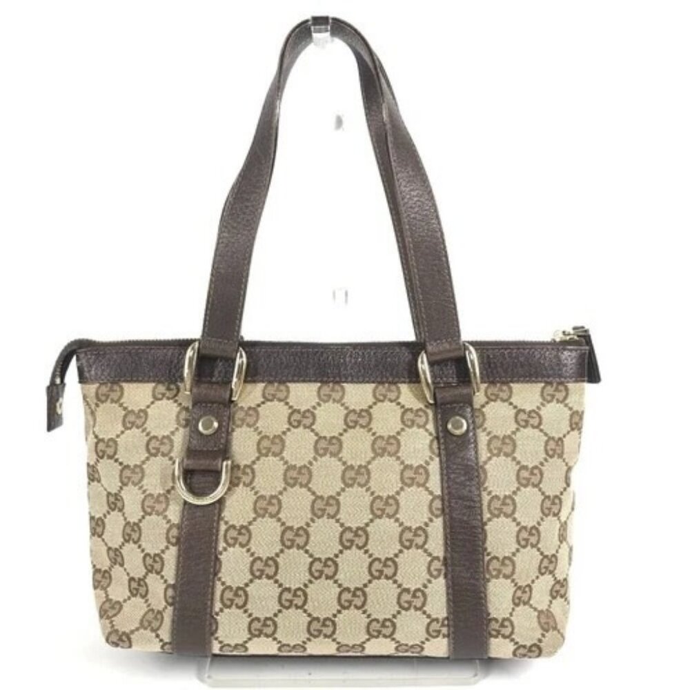 GUCCI 141471 GG Handbag Tote Bag Shoulder Bag GGCanvas/Leather Beige/Dark brown - Picture 2 of 16